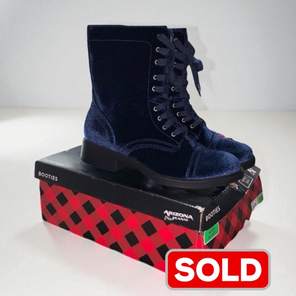 Arizona Jean Co Julie Booties Blue Velvet Lace Up Memory Foam Combat Boots Sz 10 - Picture 1 of 11